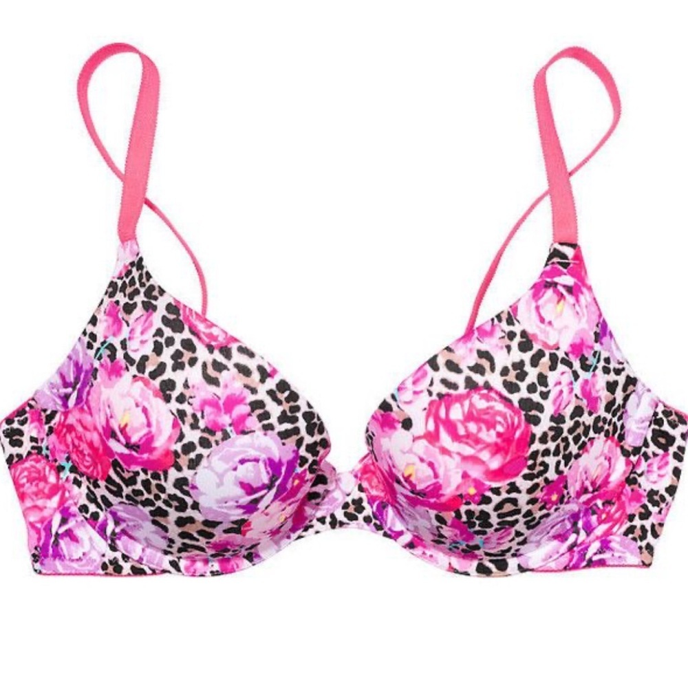 Floral Pink and Black Women's Bra